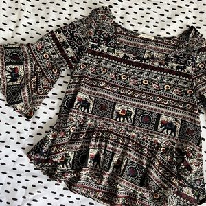 Flutter Sleeve Elephant Peasant Top